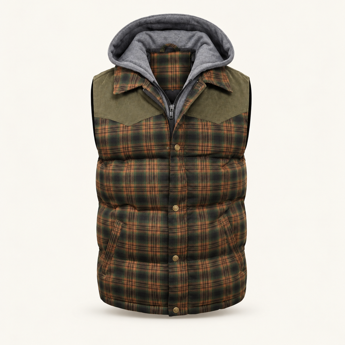 Cabin Men's Hooded Plaid Padded Vest, view 2