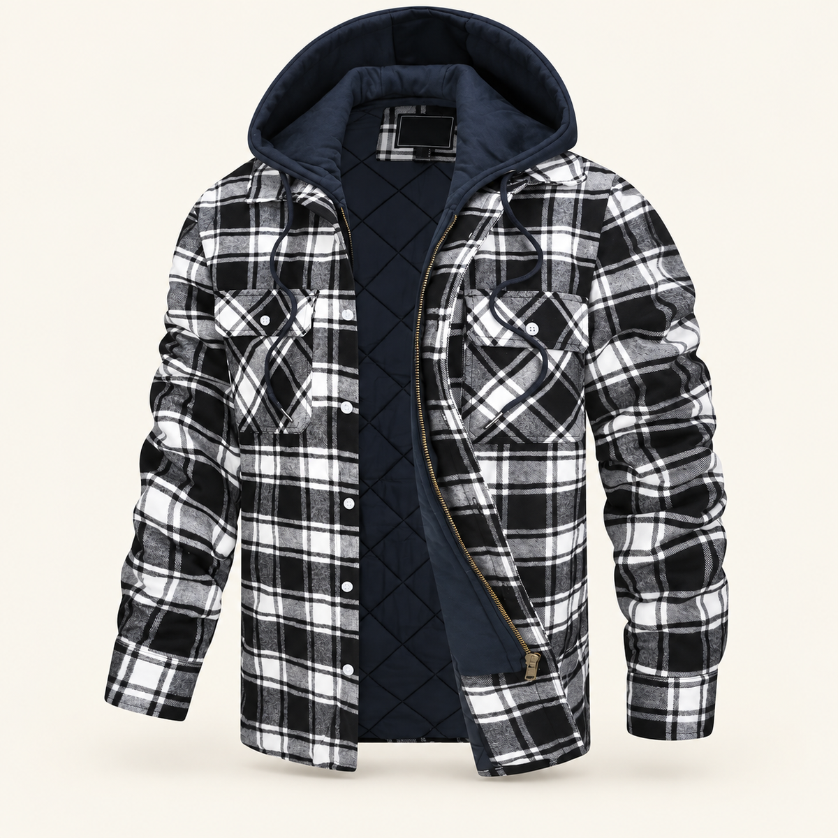 Lodge Plaid Shirt Jacket, Quilted with Detachable Hood, view 2