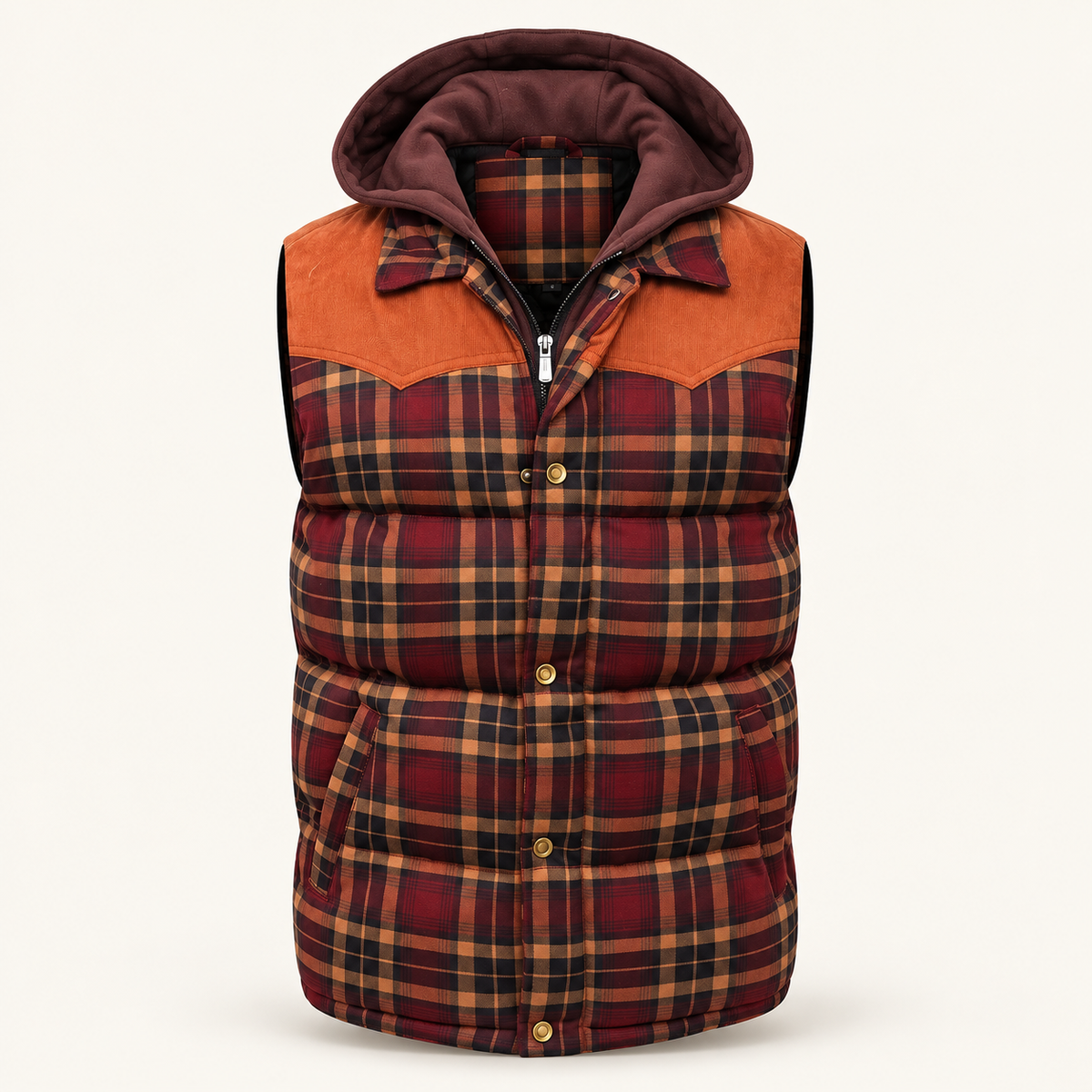 Cabin Men's Hooded Plaid Padded Vest, view 1