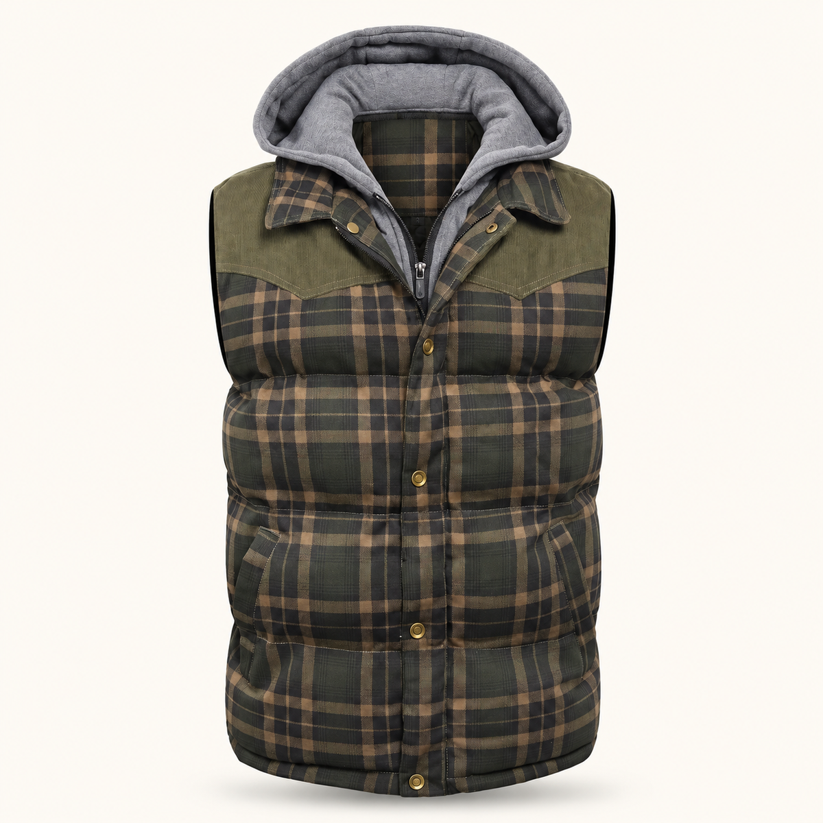 Cabin Men's Hooded Plaid Padded Vest, view 3