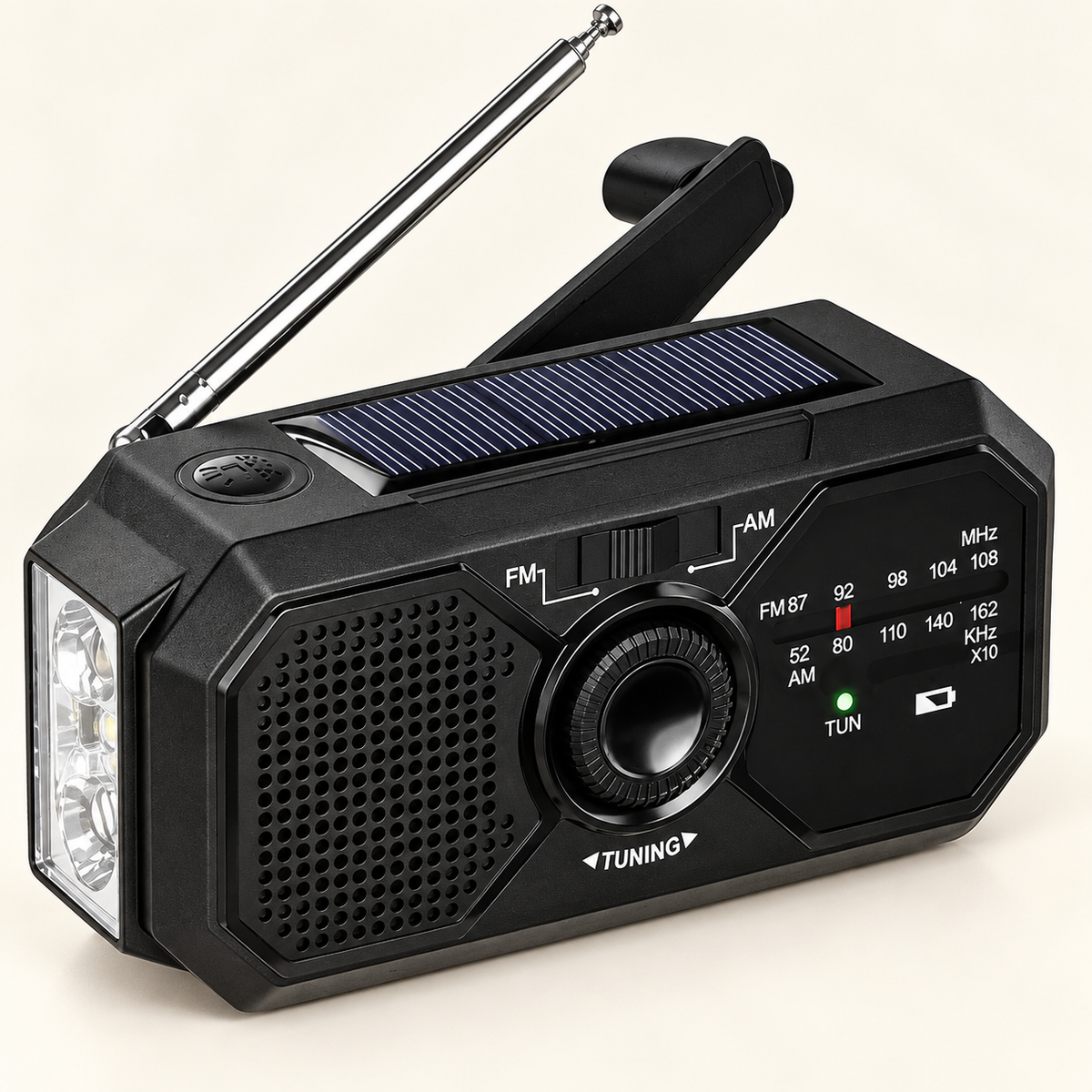 Beacon Emergency Radio with Flashlight, Solar and Crank, view 1