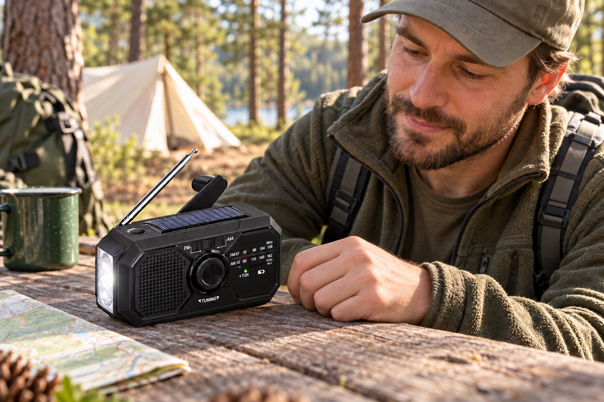 Beacon Emergency Radio with Flashlight, Solar and Crank, view 2