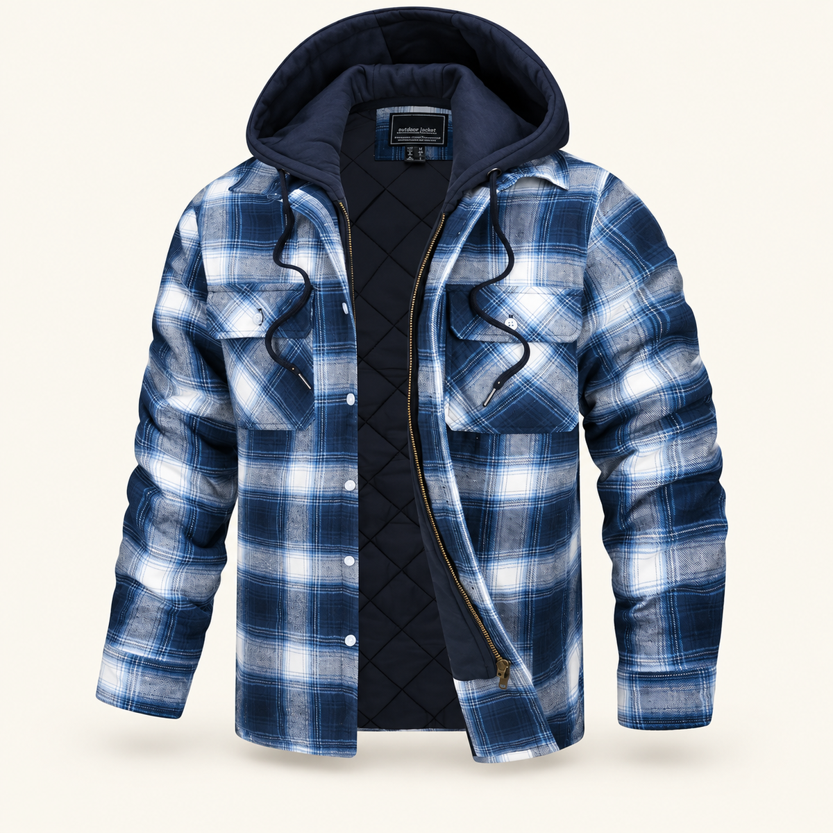 Lodge Plaid Shirt Jacket, Quilted with Detachable Hood, view 1