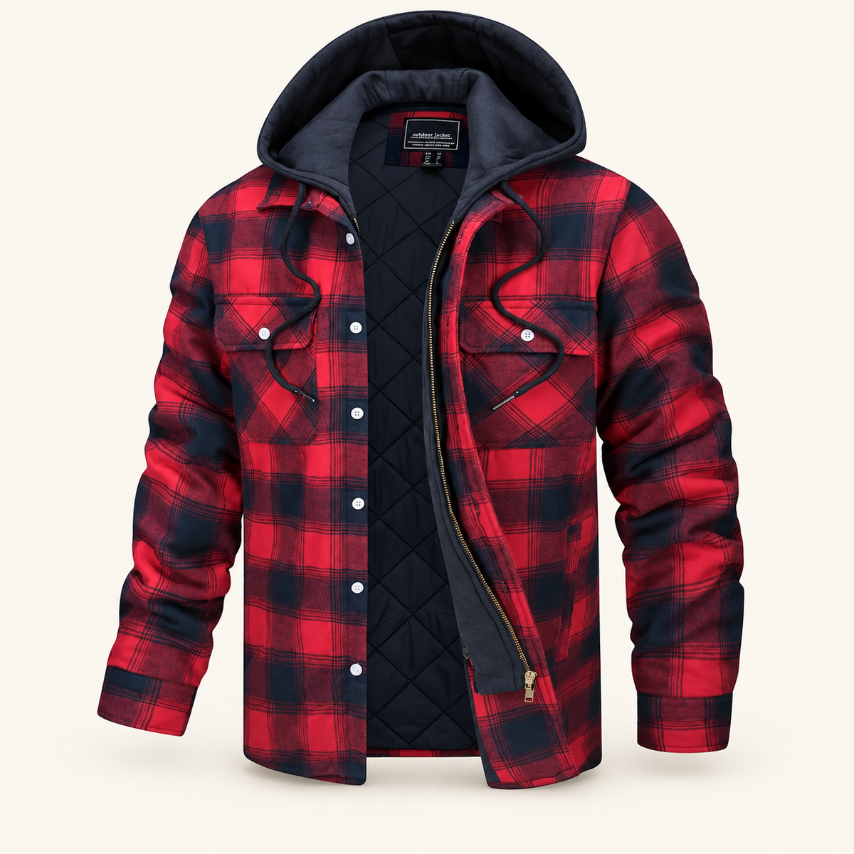Lodge Plaid Shirt Jacket, Quilted with Detachable Hood, view 3
